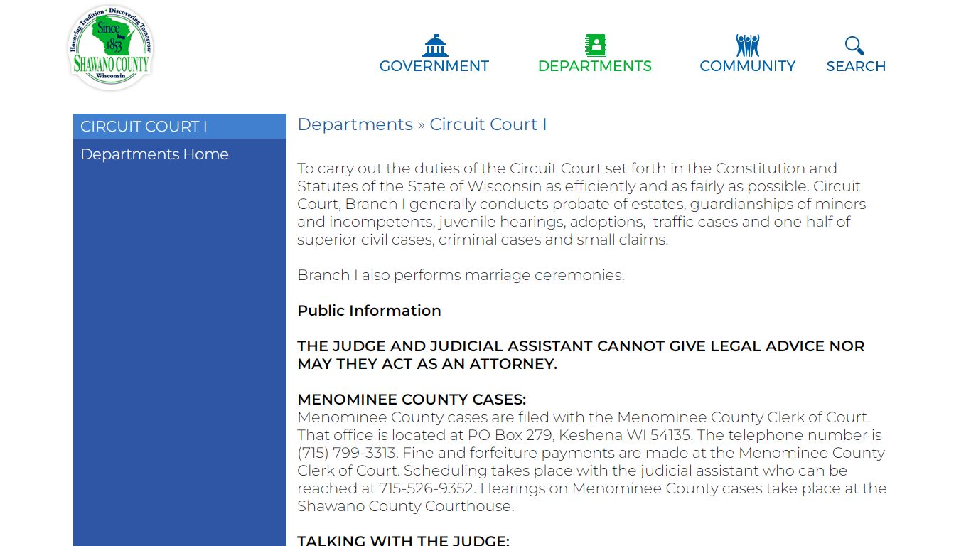 Shawano County » Departments » Circuit Court I