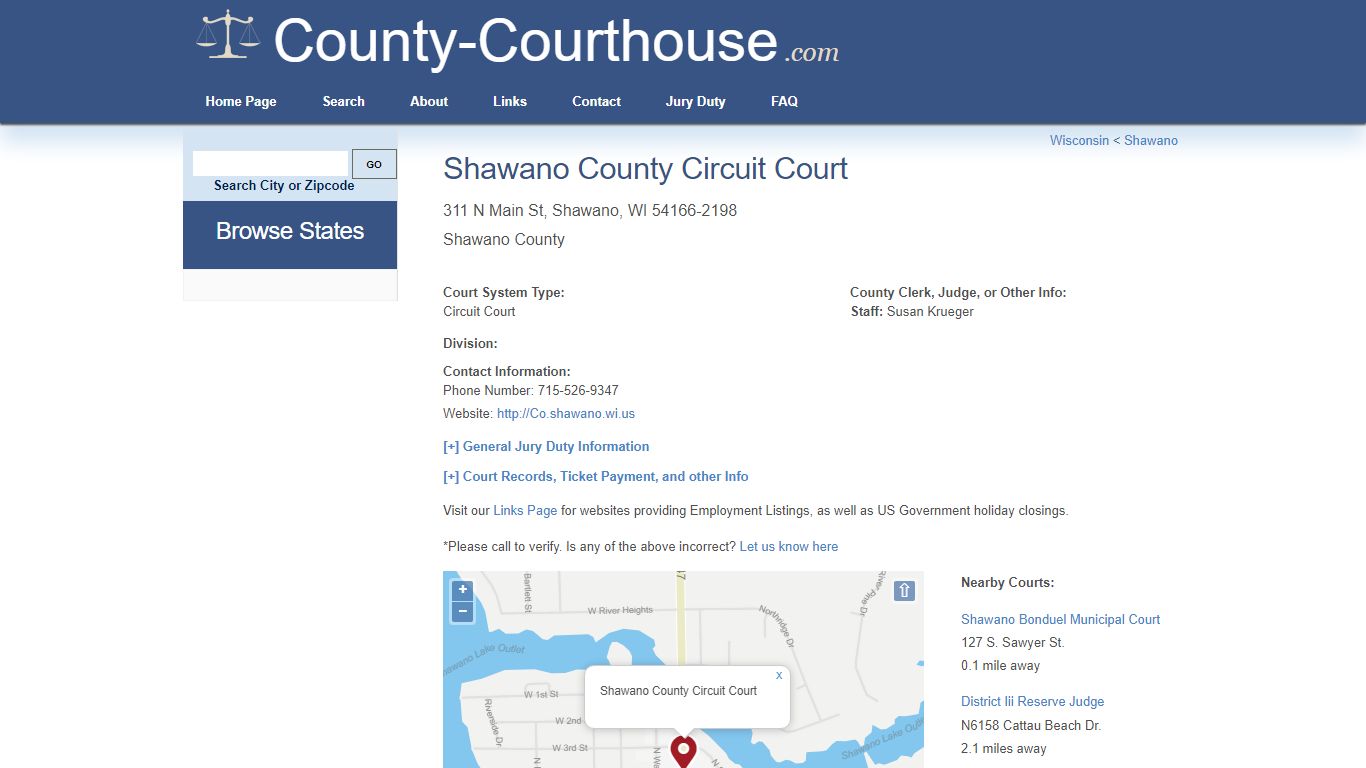 Shawano County Circuit Court in Shawano, WI - Court Information