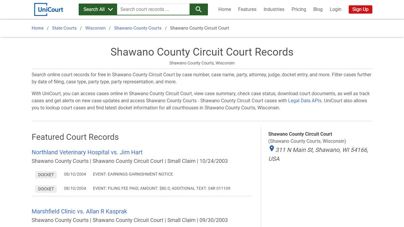 Shawano County Circuit Court Records | Shawano | UniCourt