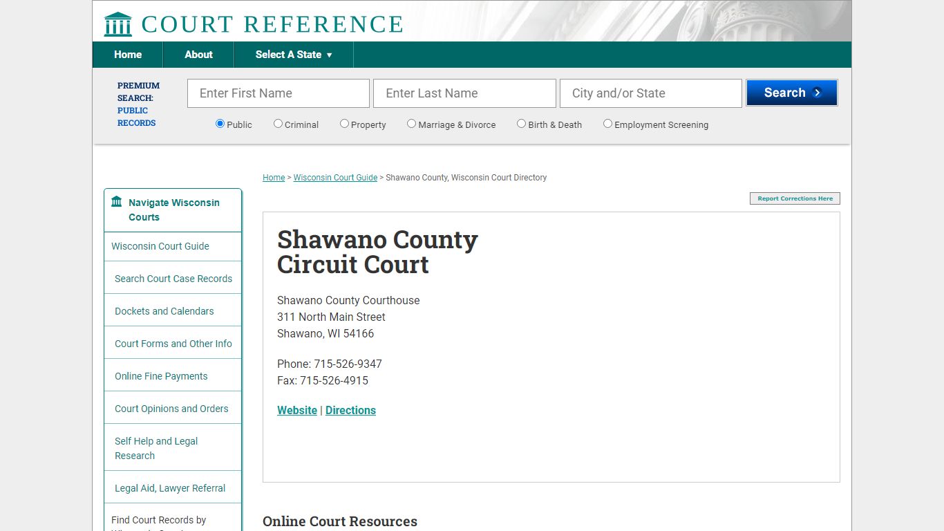 Shawano County Circuit Court - CourtReference.com